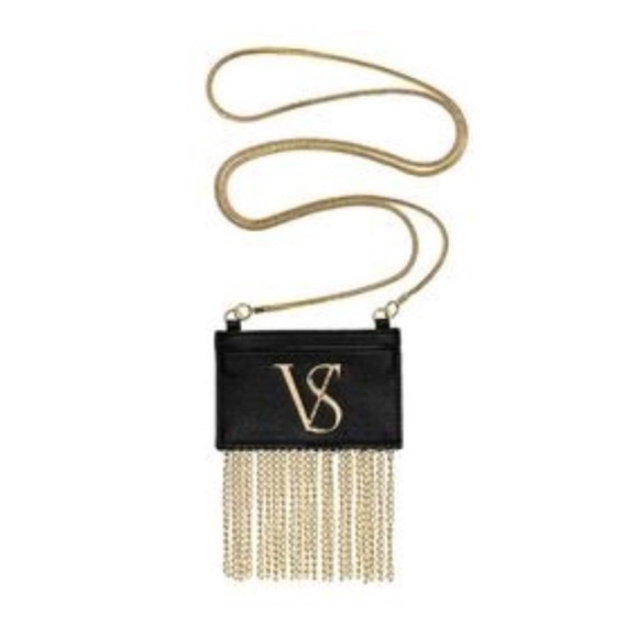 Victoria's Secret Handbags - New Victorias secrets fringe black cardholder micro crossbody with gold chain